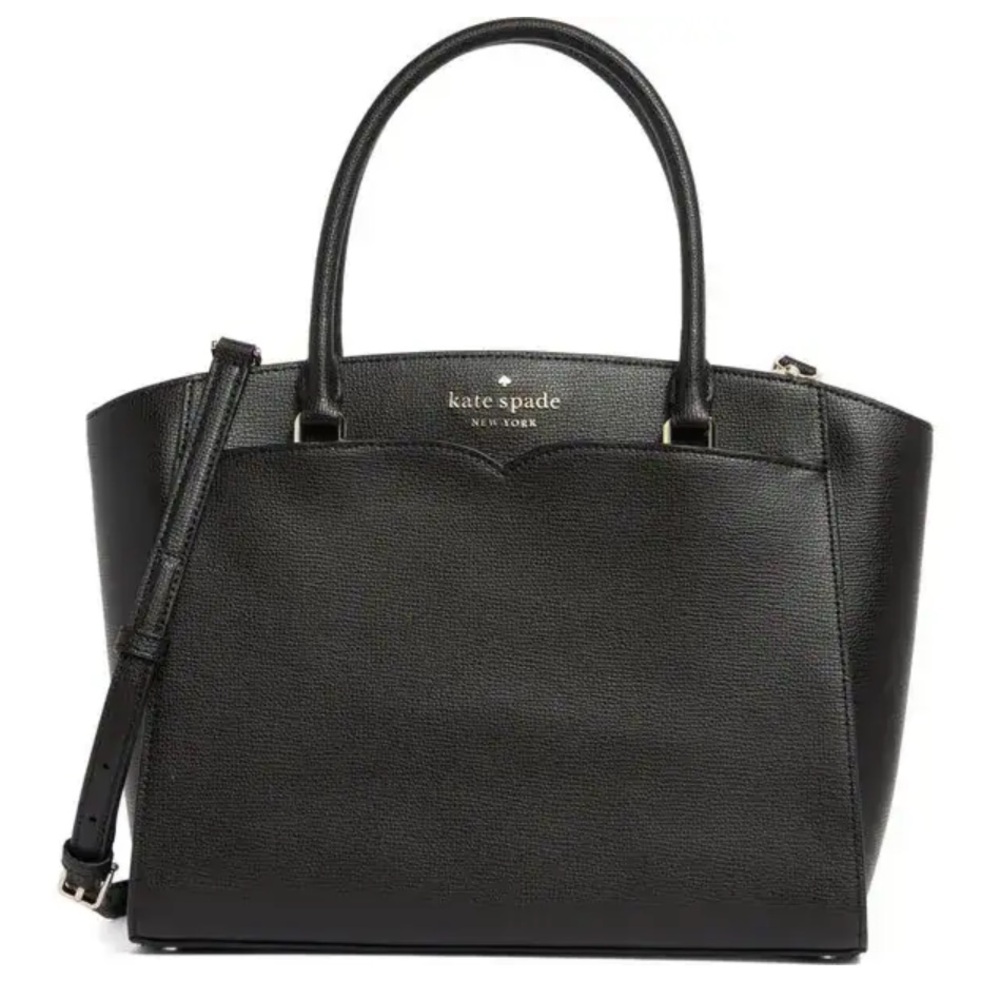 kate spade Black Leather Structured Tote with Shoulder Strap - Picture 1 of 10
